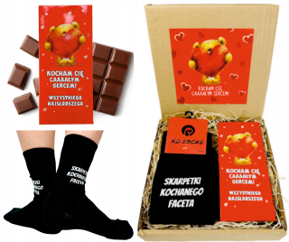 Gadget - VALENTÍNSKY set PONOŽKY a ČOKOLÁDY pri príležitosti VALENTÍNA pre muža a ženu